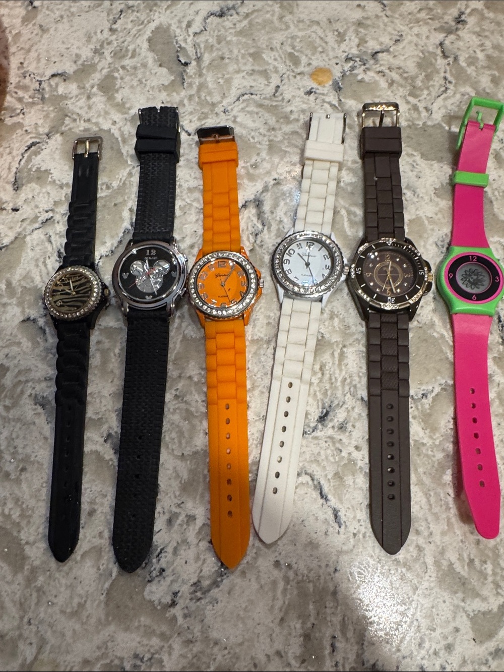 Mixed Silicone Strap Watches - Orange, White, Black, Brown, Pink 6 watches